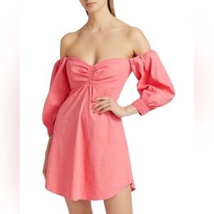 A.L.C. Mila Off-The-Shoulder Linen Mini Dress, Lychee, Size 6